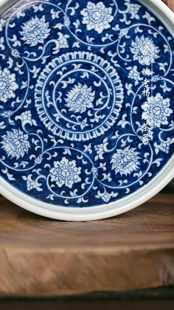 微瑕福利手绘高温现代瓷 气 金刚莲 直边壶承18cm