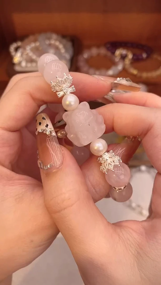 【闪购商品】水晶手链合金12MM粉水晶凤九设计手链