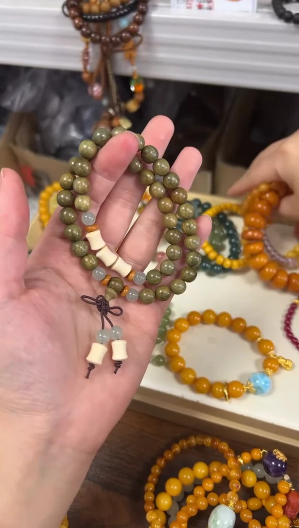 未镶嵌维腊木（绿檀）手串绿檀木竹节设计款双圈[0242]