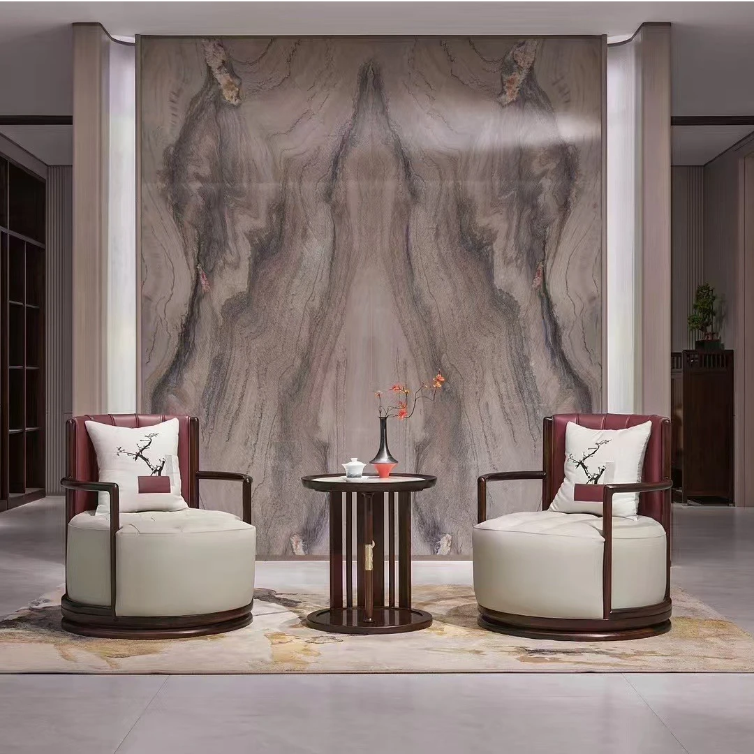 锦福轩 新中式休闲椅全实木休闲沙发轻奢黑檀靠背休闲沙发茶椅