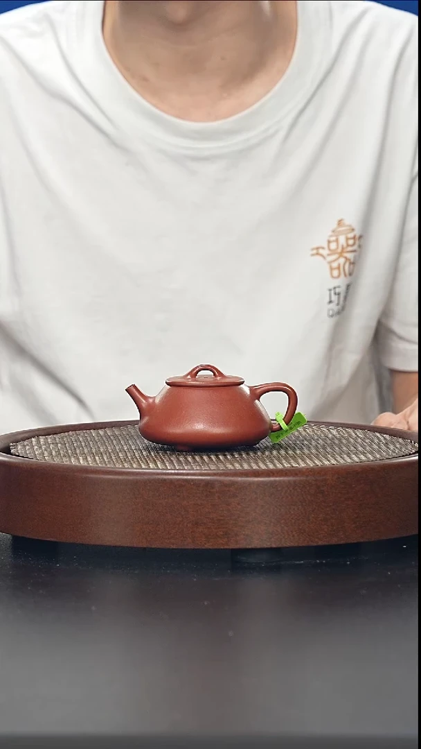 茶壶紫砂平盖石瓢-朱泥-全手工无添加-140cc