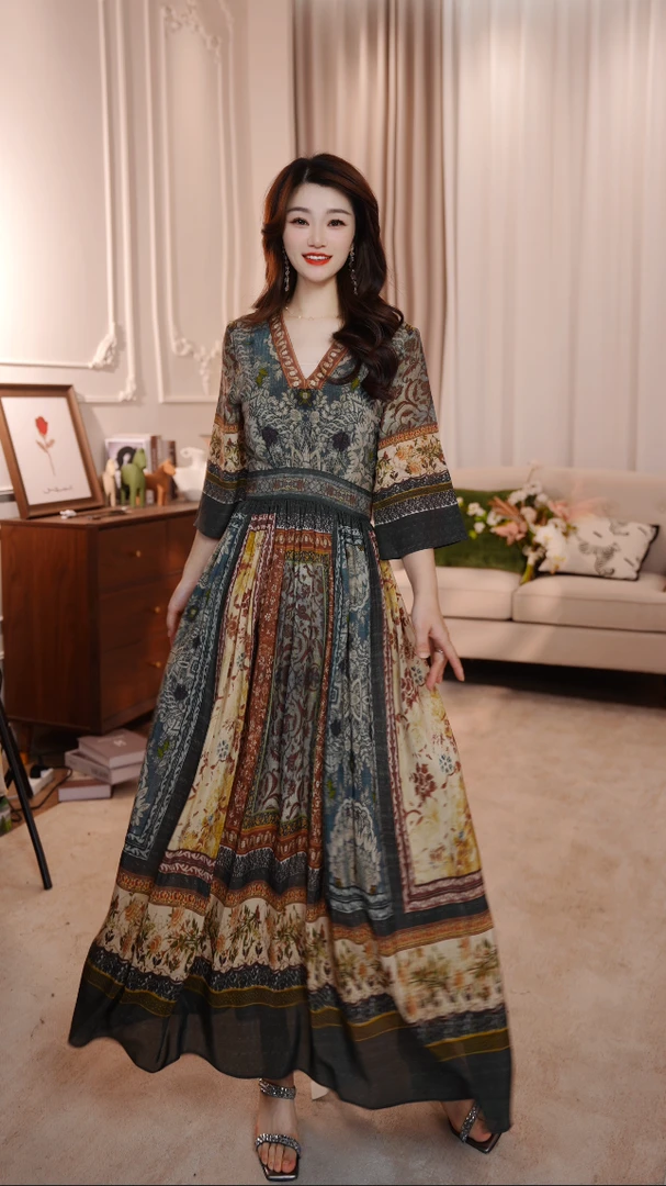 【轩妮诗】25年定位花名媛风优雅气质收腰高端连衣裙