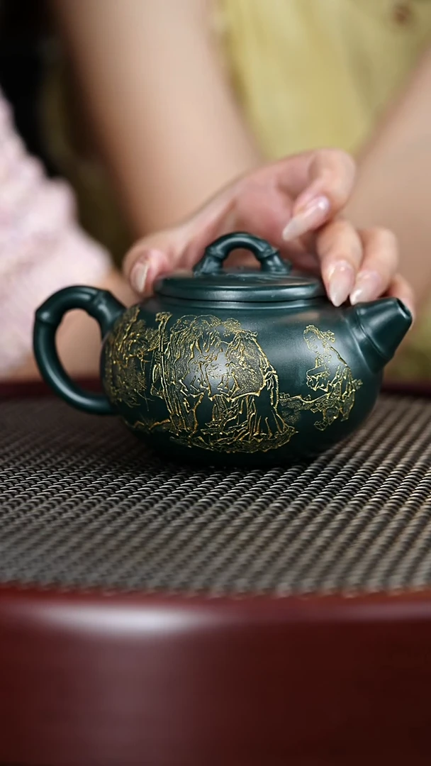茶壶紫砂12WSY 景舟绿泥  竹节壶300c