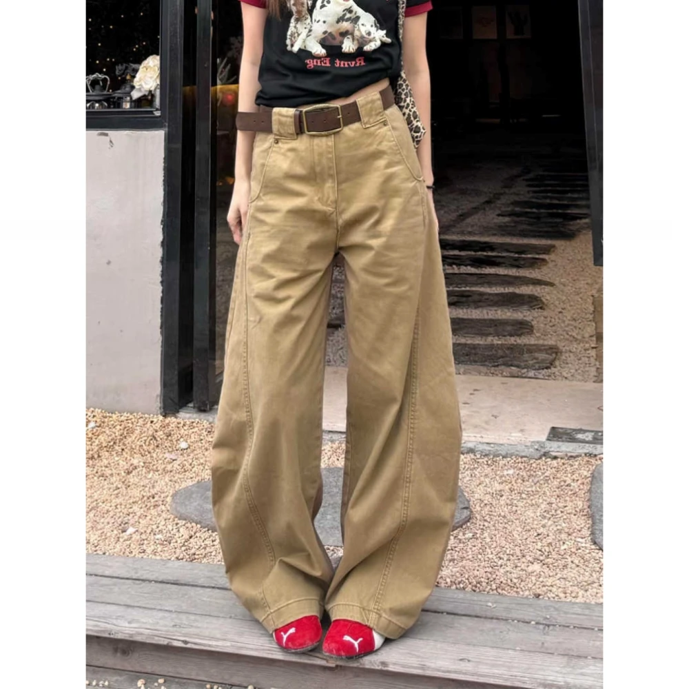 美式复古宽松慵懒松弛感牛仔裤女2025春辣妹水洗廊形拖地弯刀裤子