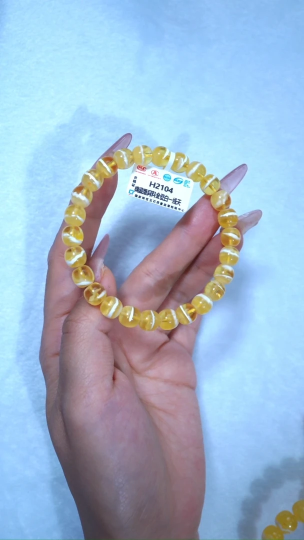 【闪购商品】蜜蜡手链未镶嵌同料104，8mm金瓷白一线天