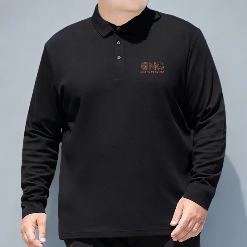 微胖子大码男装翻领长袖T恤上衣200-300斤春秋季polo衫宽松打底衫