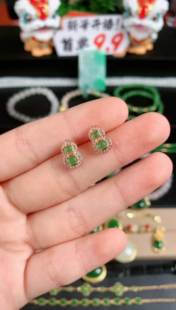 银S925镶嵌和田玉耳饰1