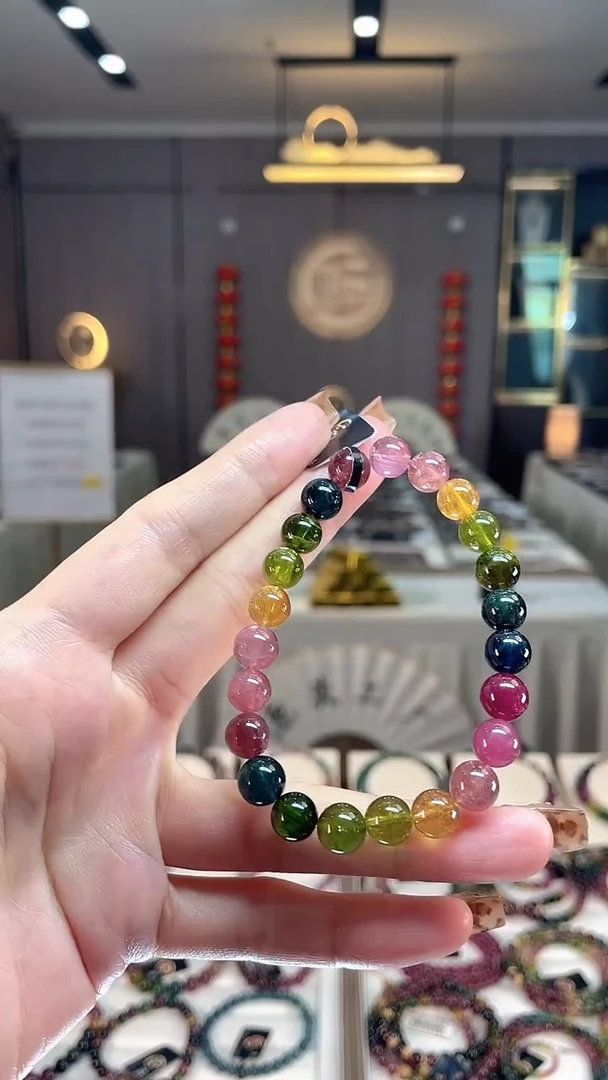 未镶嵌老矿碧玺彩虹单圈手串8mm+碧玺dan多样性发货一条