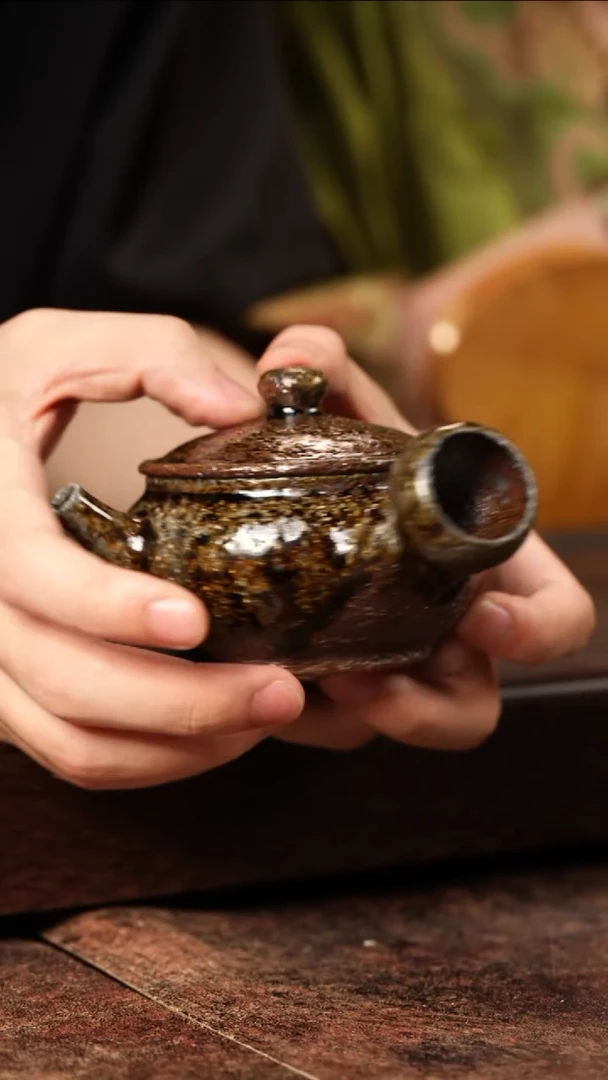 茶壶紫砂沉香木柴烧侧把壶