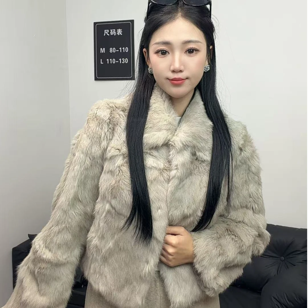 女款兔毛皮草外套INS风冬季短外套ins韩版老钱风