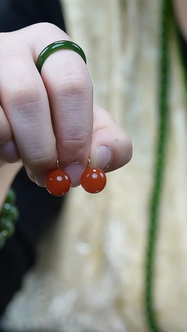 18K金镶嵌南红玛瑙耳饰13