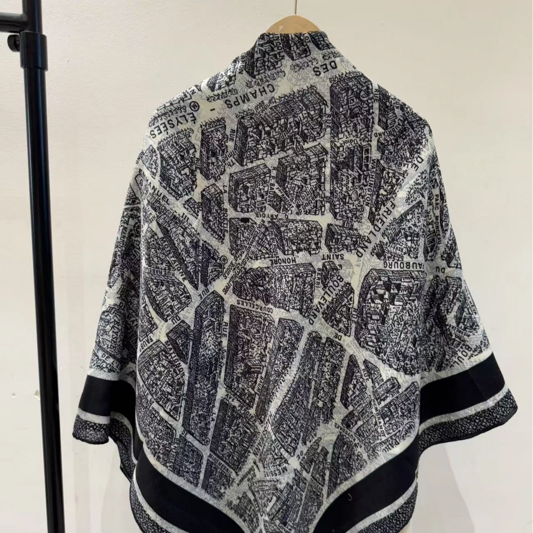 （黑白巴黎城市）新款方巾125*125左右围巾