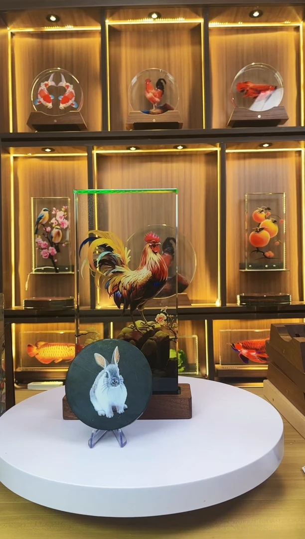 玻璃?****。细微尺寸30*15*4鸿运公鸡+底座
