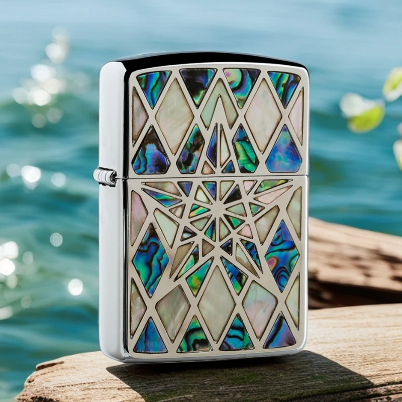 【CC】zippo打火机银色盔甲双面贝壳五芒星DY9912GQ