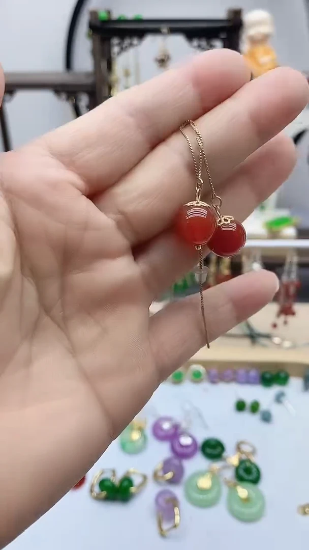 14K金镶嵌南红玛瑙耳饰81