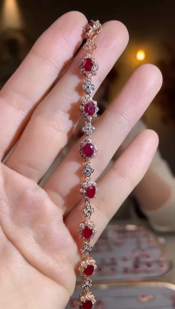 银S925镶嵌手链红宝石手链