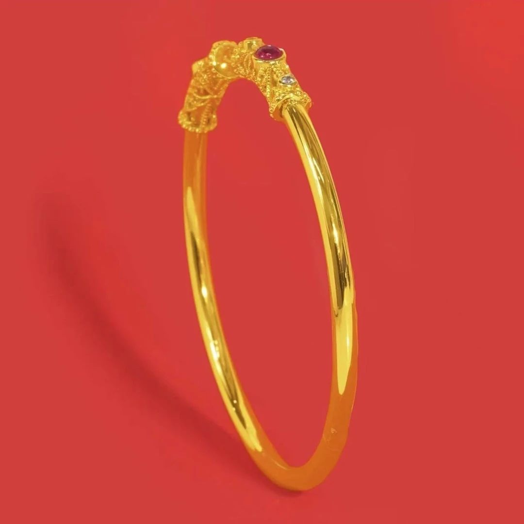 【玖总珠宝】两情相悦气质多米尼加净水蓝珀镶嵌合金手镯时尚简约