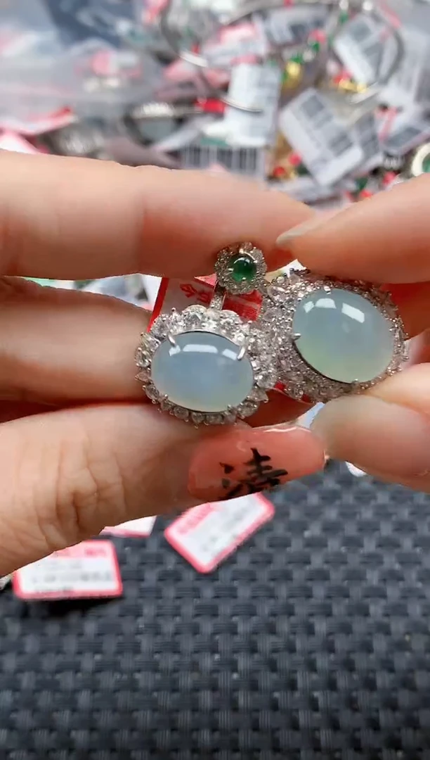 银S925镶嵌戒指翡翠天然A货缅甸翡翠