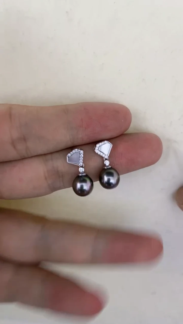 银S925镶嵌海水珍珠耳饰耳钉9