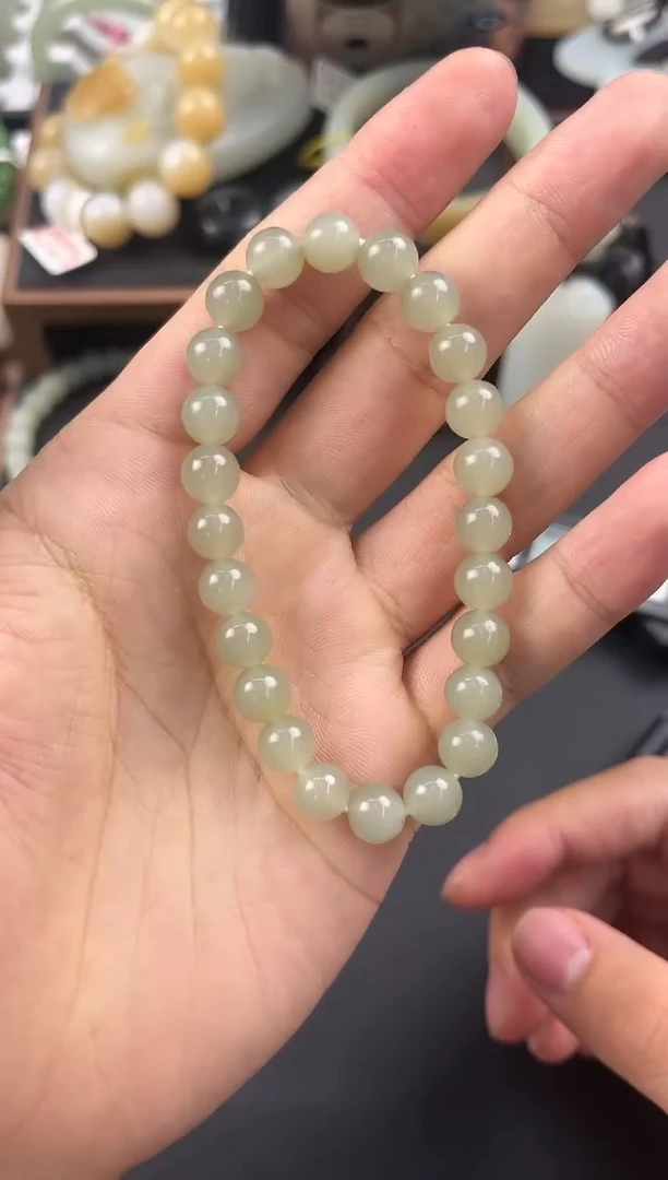 未镶嵌手串和田玉且末青白手串卡8微色差