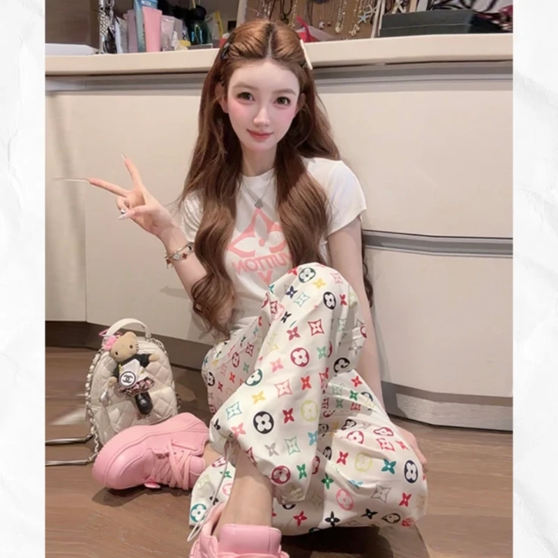 可爱印花多巴胺休闲束脚裤夏季新款设计感洋气漂亮休闲慵懒感橘子