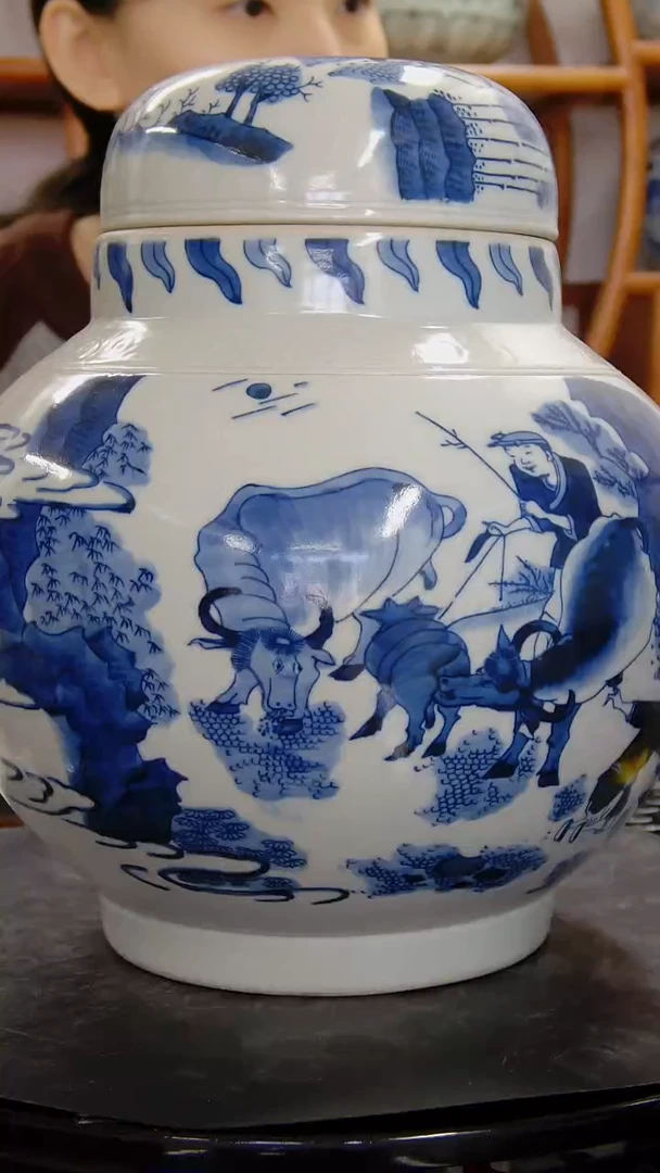 瓶青花人物故事纹盖罐#825#