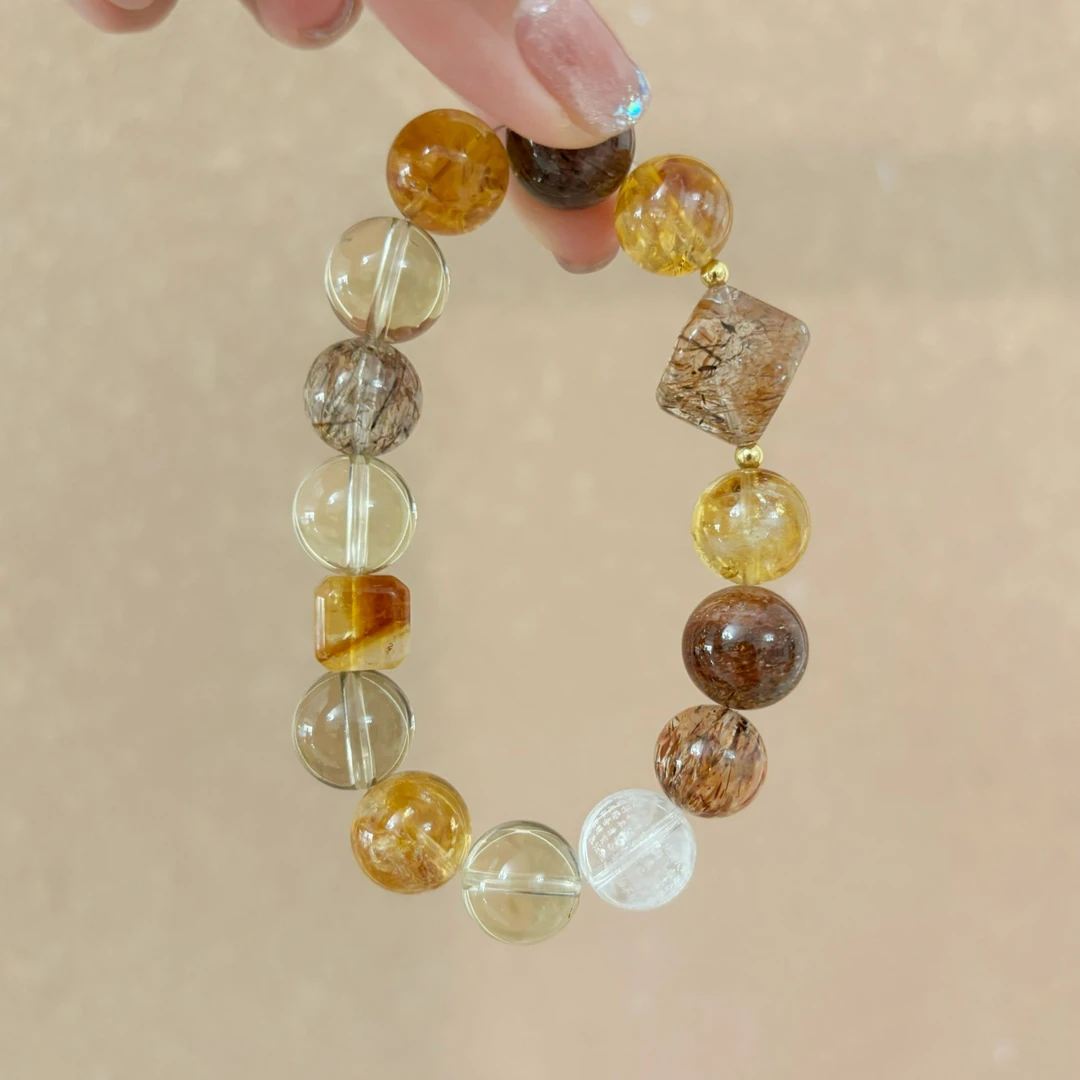 【偏偏CC】18K金 黑金超七 黄水晶 柠檬茶晶水晶手串12mm