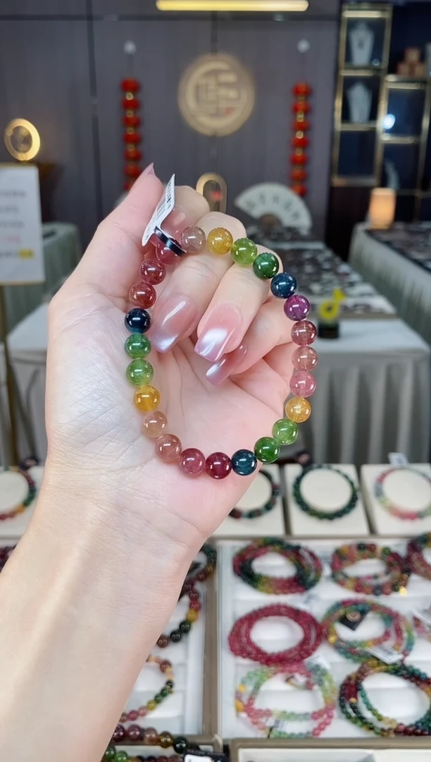 未镶嵌老矿碧玺彩虹冰体单圈手串7mm+碧玺hon多样性发货一条