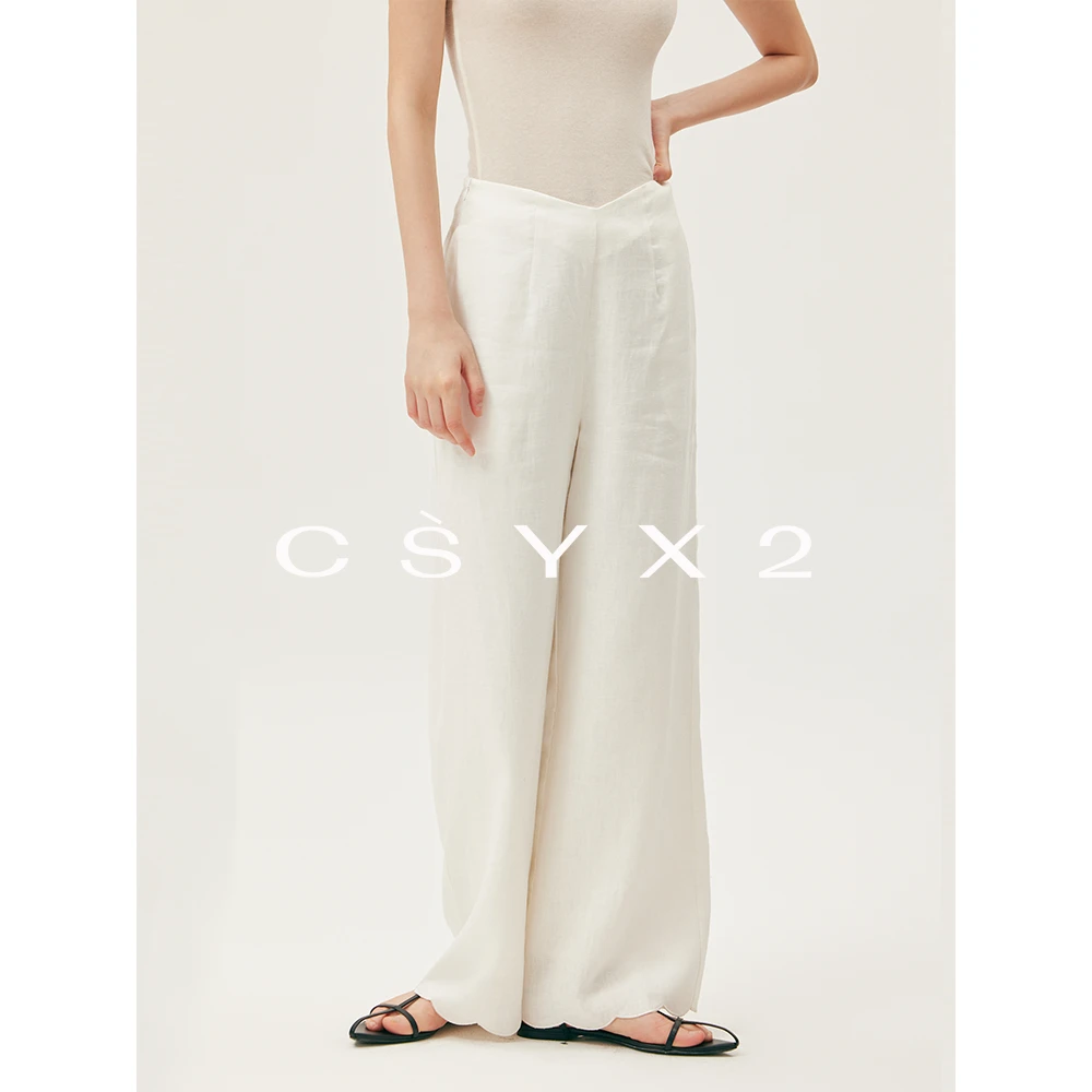 CsyX2-2025S/S早秋新款“夏日薄荷”100%亚麻休闲花边裤CZ5CK016