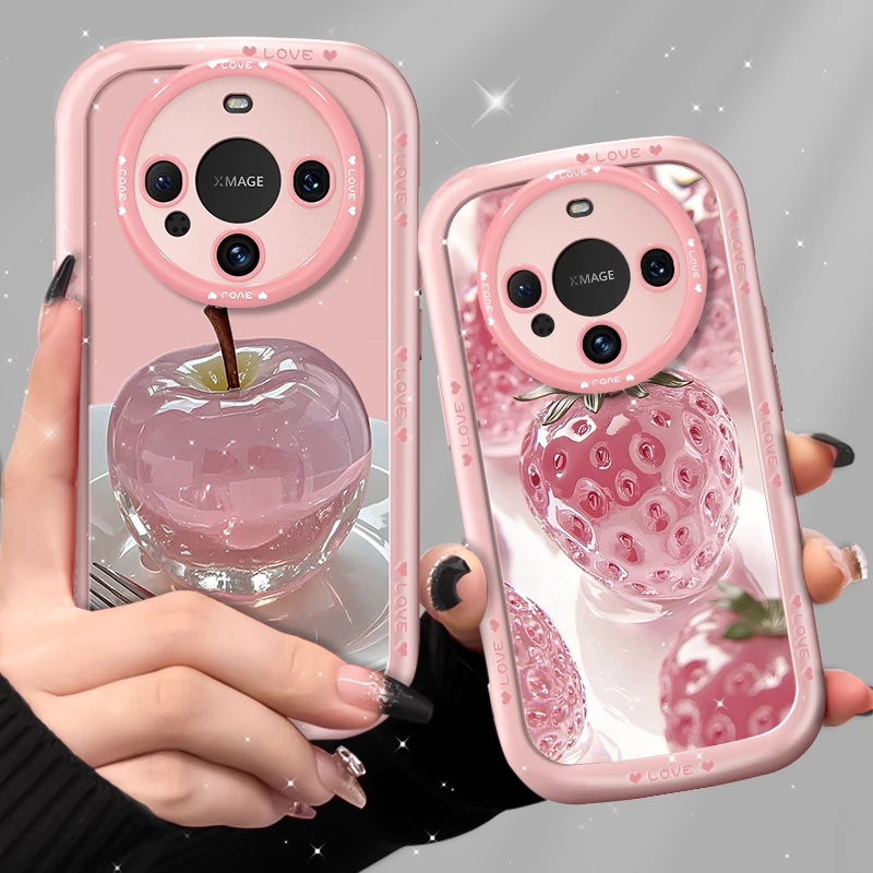 适用华为mate60pro手机壳晶透苹果金漆泡芙壳粉色硅胶防摔保护套