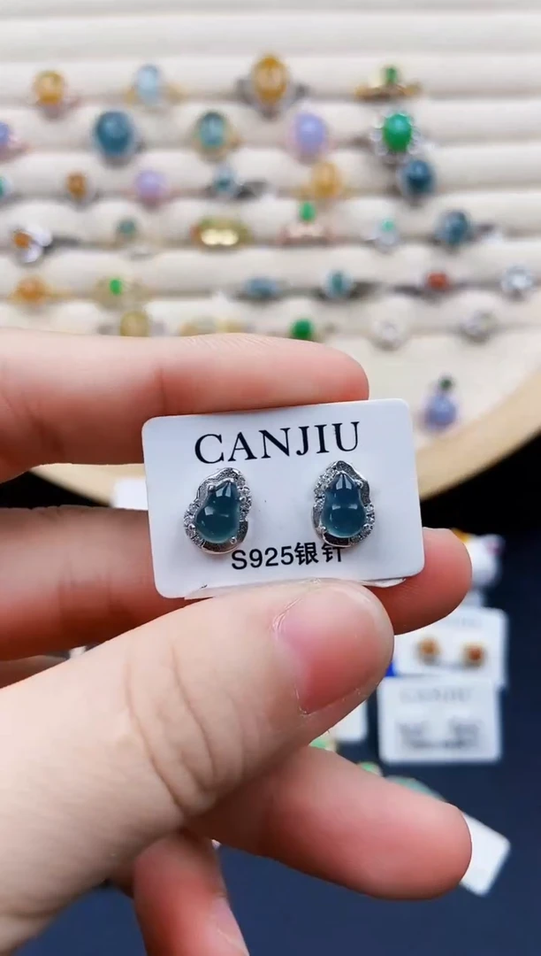 翡翠银S925镶嵌耳饰21