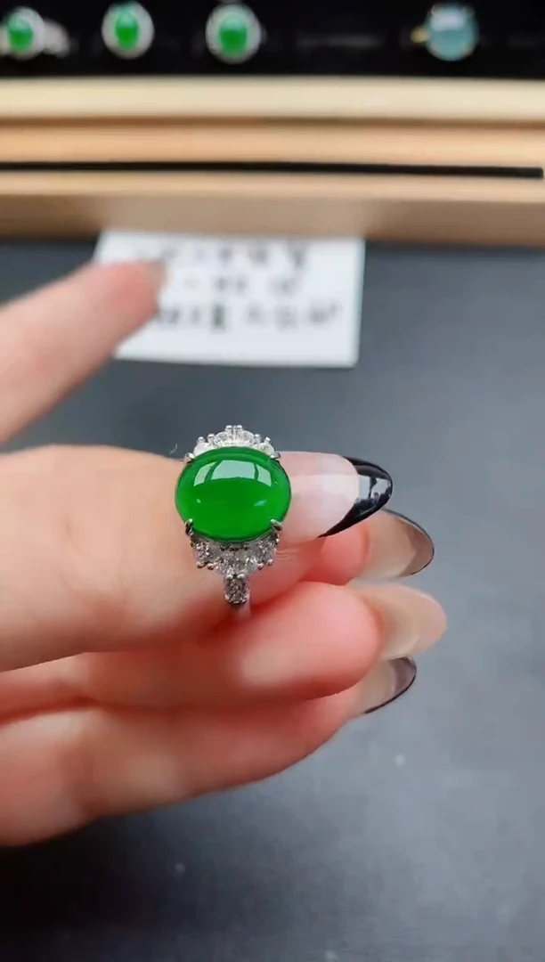 翡翠戒指银S925镶嵌50