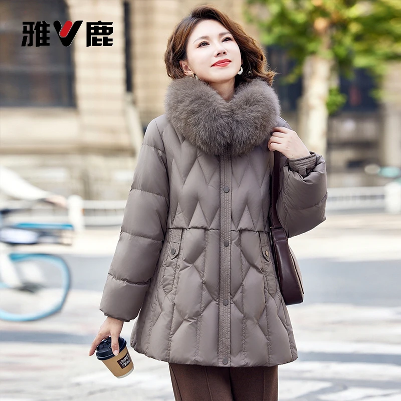 V/雅鹿羽绒服女中年洋气气质妈妈冬装外套大毛领A88
