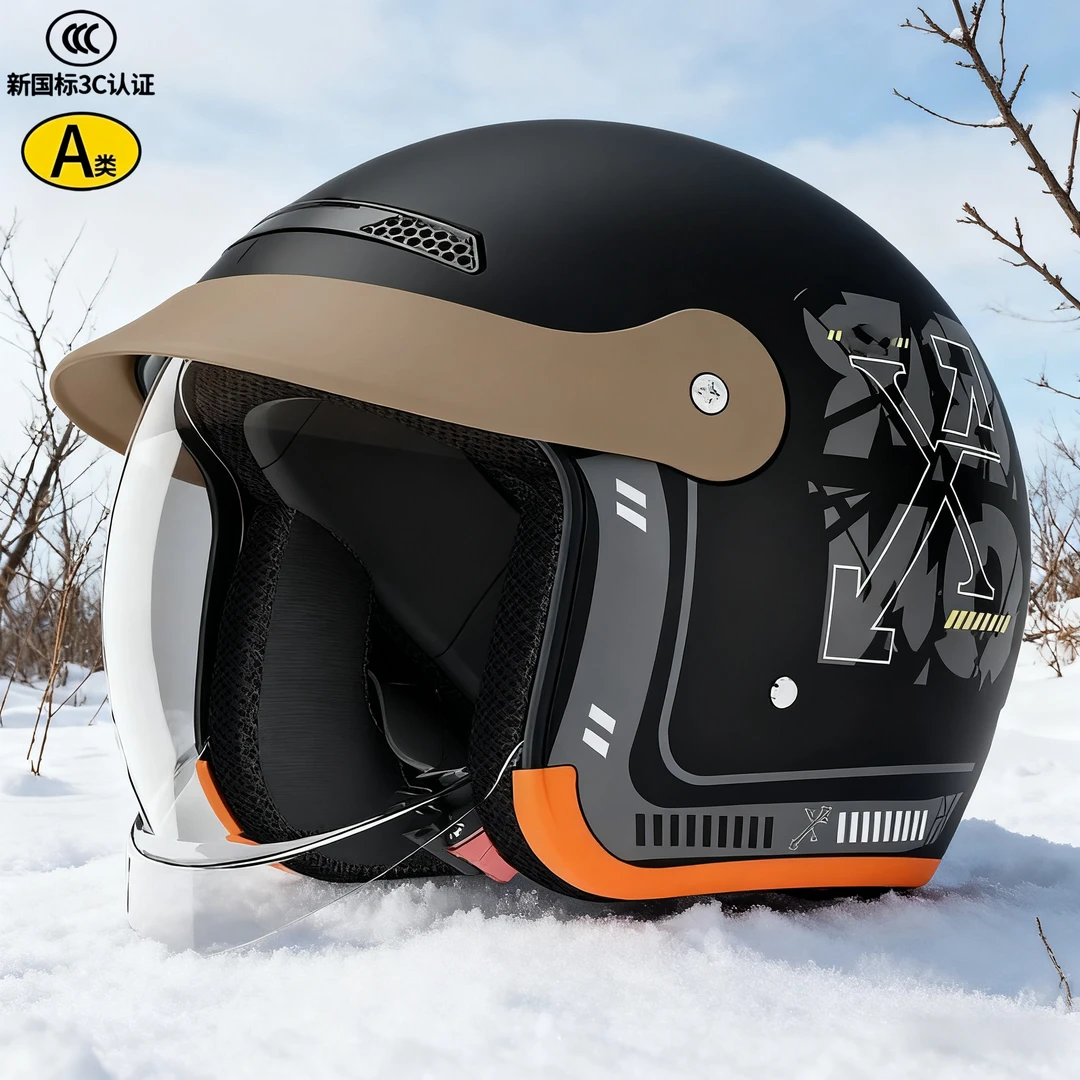 【新款】新国标3C认证成人通用四季适用冬用防雨雾内推镜片电动半盔商品图