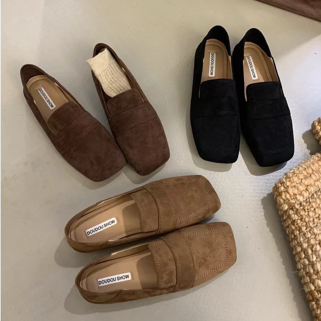 爆款软底深口乐福鞋绒面新款韩版显瘦百搭一鞋两穿工作鞋8931-5