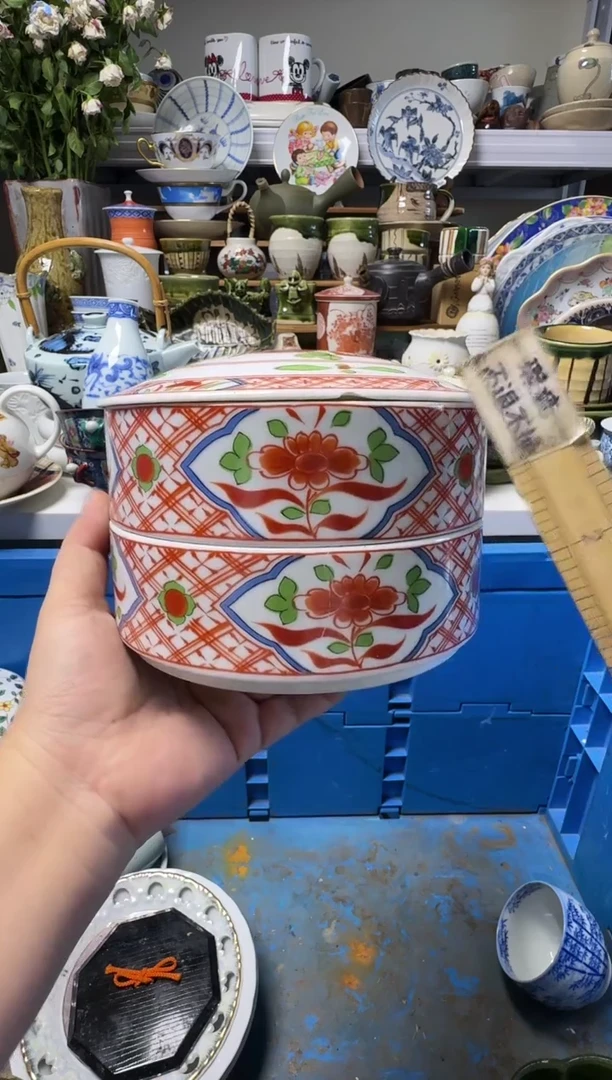 中古瓷器，默认微瑕-054，橘吉底款，盖子有课