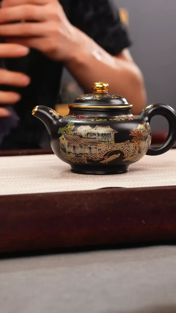 茶壶紫砂石黄 掇只 忆江南珐琅彩