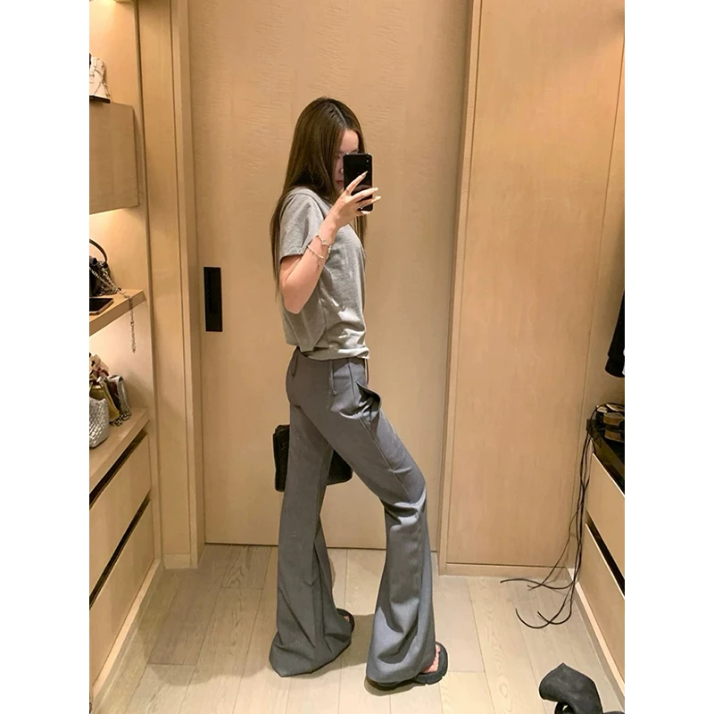 夏季微弹力时尚宽松休闲裤设计感百搭低腰西装裤直筒垂感阔腿z452