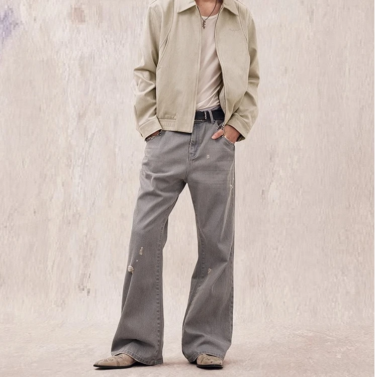 IN EXISTENCE存世25SS西部羊角铆钉定染灰蓝褪色牛仔裤646版型