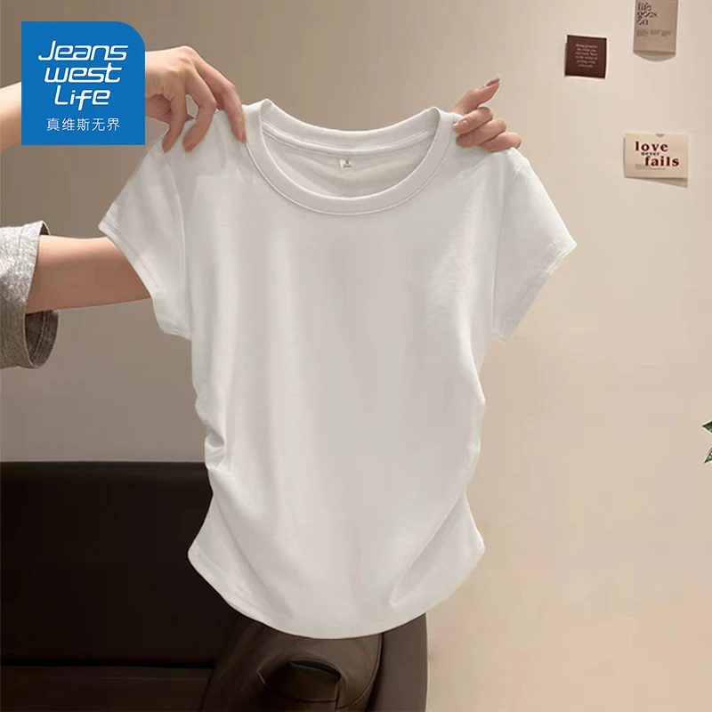 真维斯无界2025夏季新款紧身T恤女士修身显瘦短袖上衣百搭潮流款