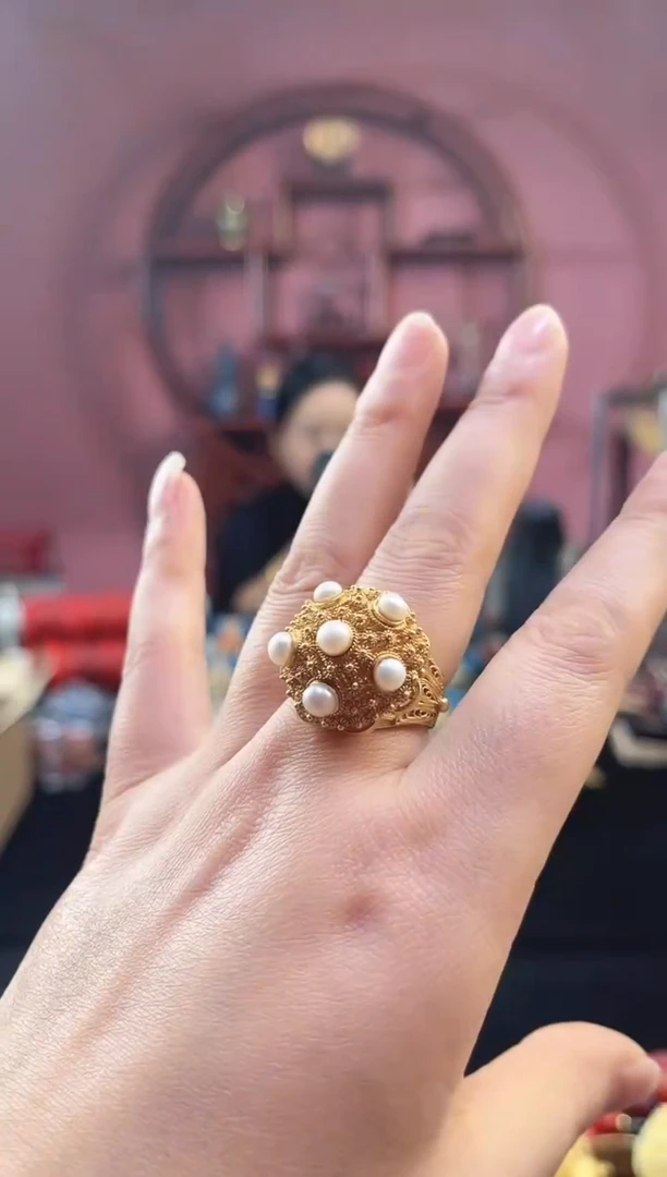 非遗 花丝镶嵌戒指 堆松 淡白