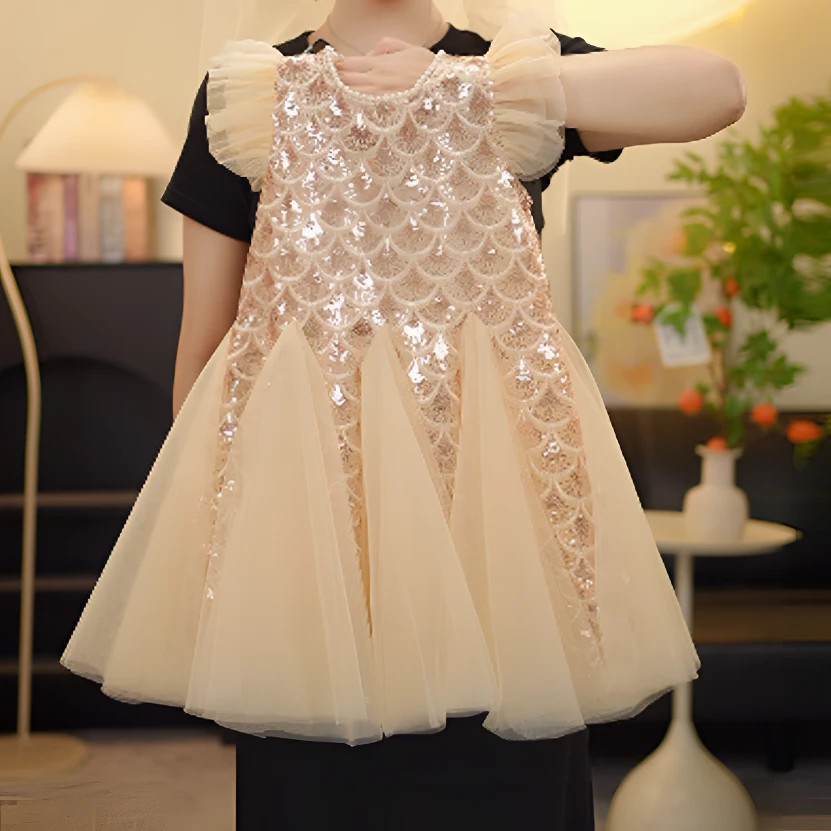 女童夏装甜美2025夏季新款洋气小女孩网纱裙儿童无袖亮片公主裙潮