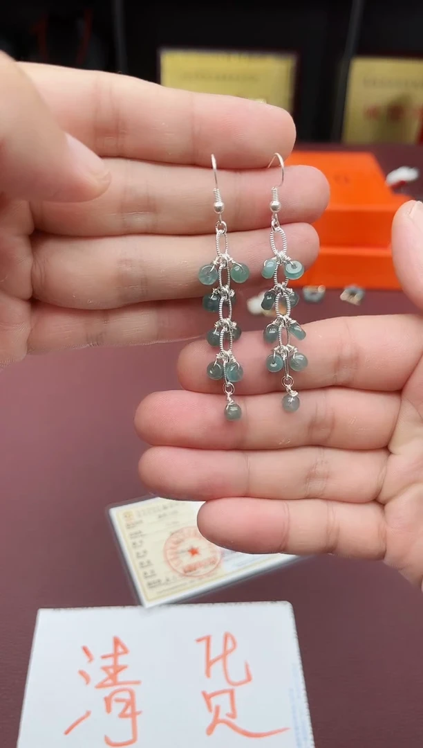 翡翠银S925镶嵌耳饰911000