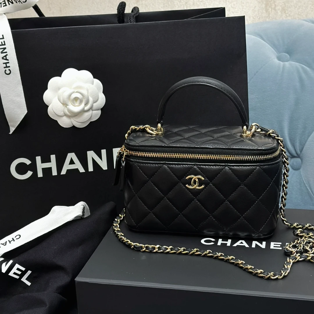 99新 Chanel/香奈儿 3439|香奈儿手柄化妆盒斜挎包黑金