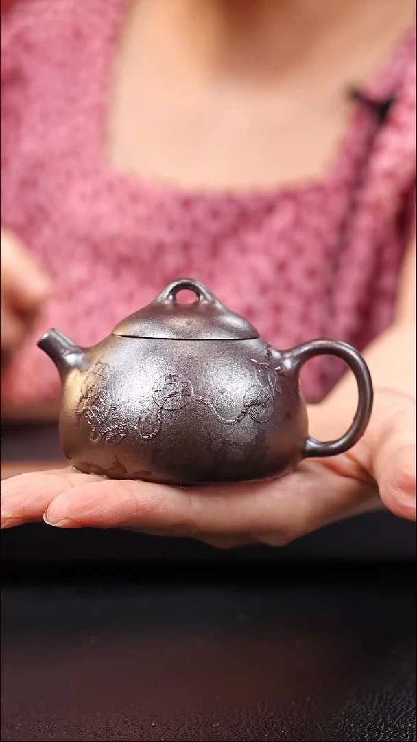 茶壶紫砂红皮龙柴烧汝瓢堆绘140c