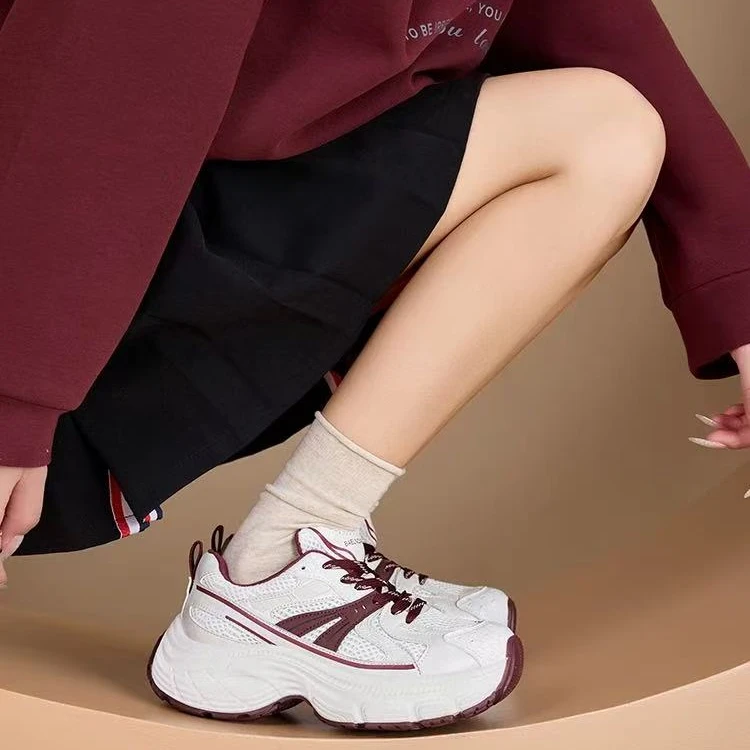 欧货厚底老爹鞋女2025春季新款增高运动鞋白色百搭网面透气休闲鞋