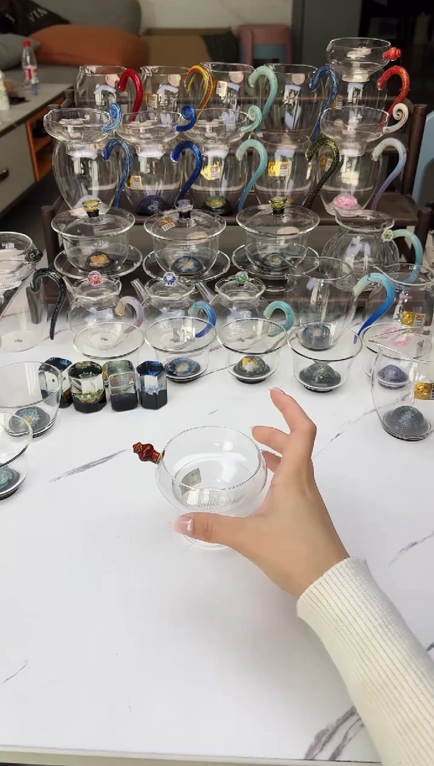 手工艺品玻璃禾器奉珠茶漏琥珀色普通盒