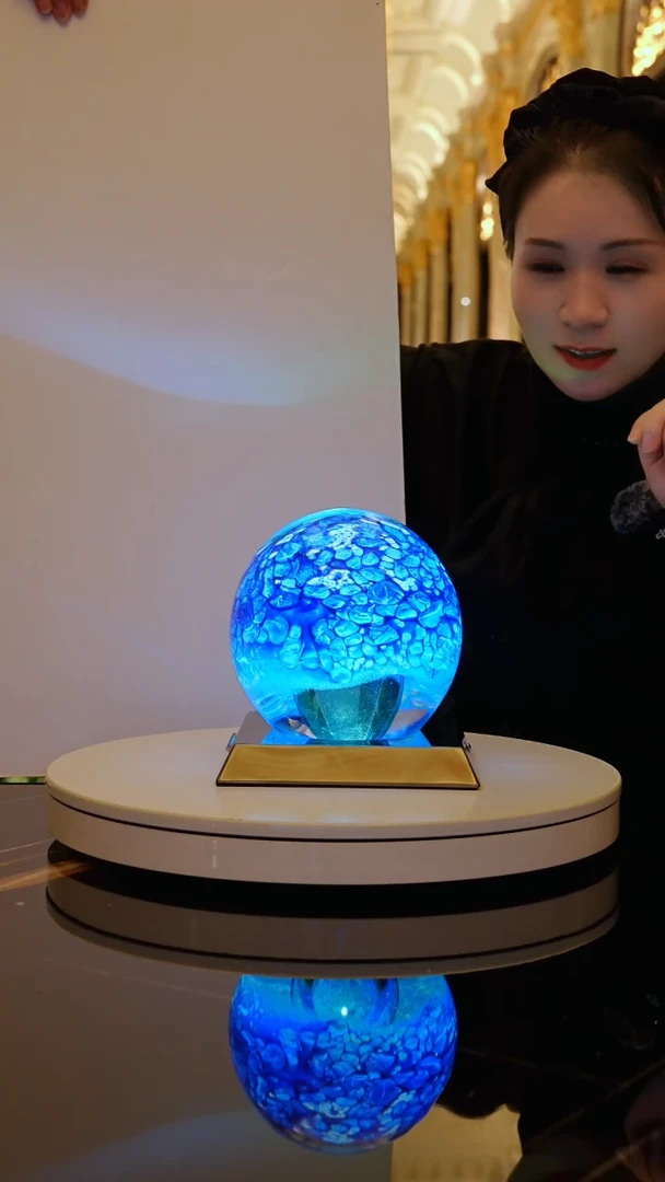 摆件蓝色琉璃灯摆件+AJ1619029灯底座黑色