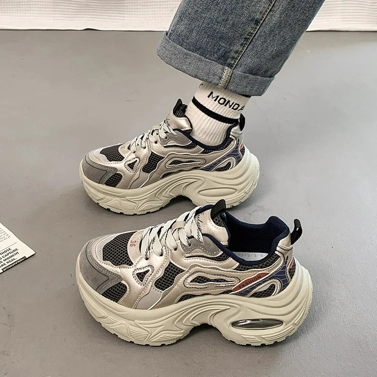 Moleubak厚底老爹鞋女2025春秋新款爆款小个子增高气垫休闲运动鞋
