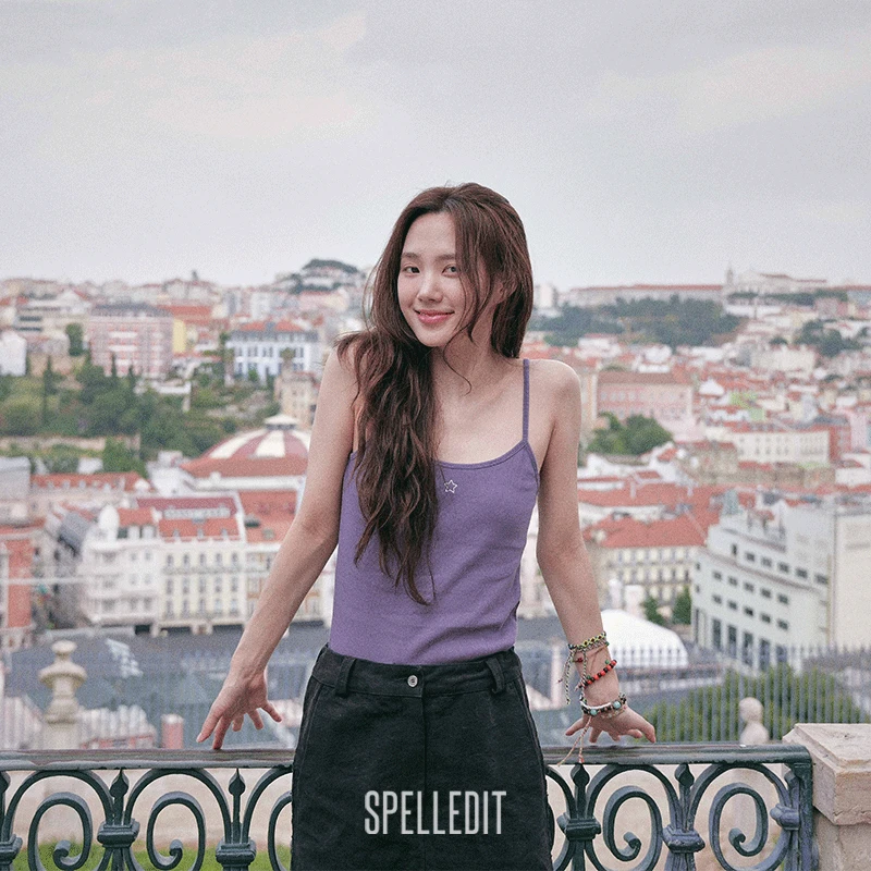 SPELLEDIT2025秋季新品星星刺绣吊带纯色简约修身内搭打底上衣女